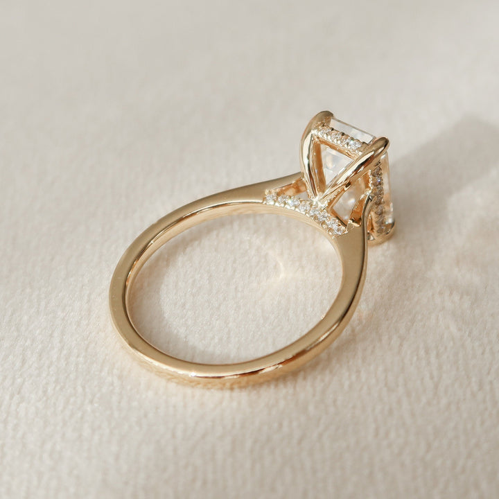 3.0CT Emerald Cut Moissanite Hidden Halo Engagement Ring