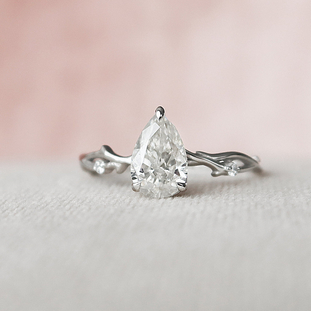 1.0CT Pear Cut Nature Inspired Twisted Moissanite Engagement Ring