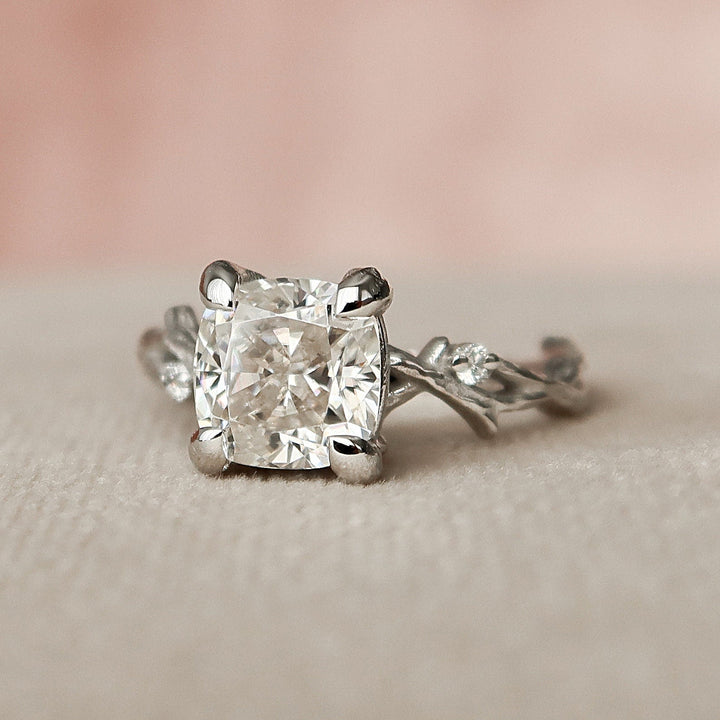 1.50CT Cushion Cut Branch Nature Inspired Moissanite Engagement Ring