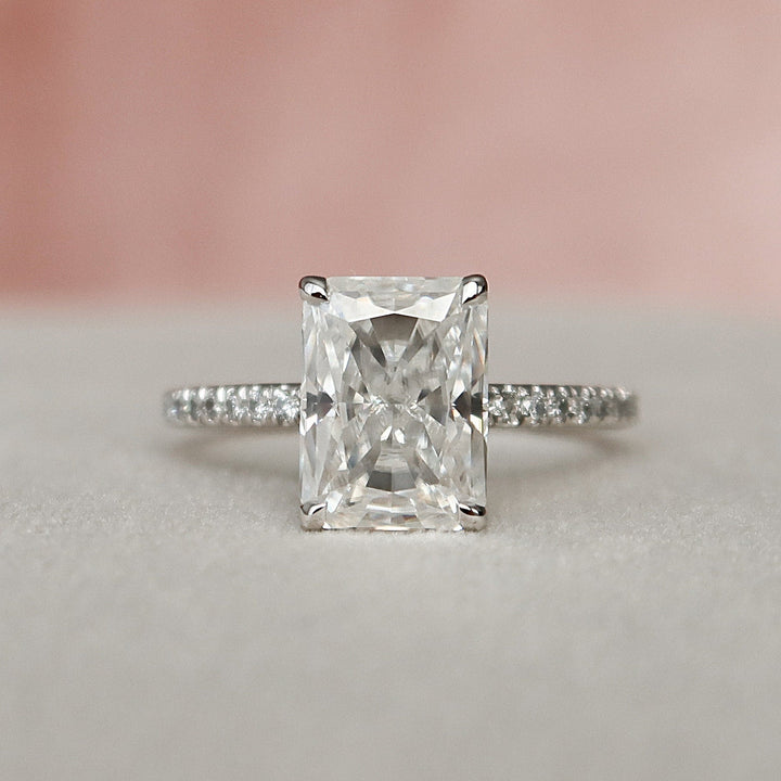 3.0CT Radiant Cut Hidden Halo Moissanite Pave Engagement Ring
