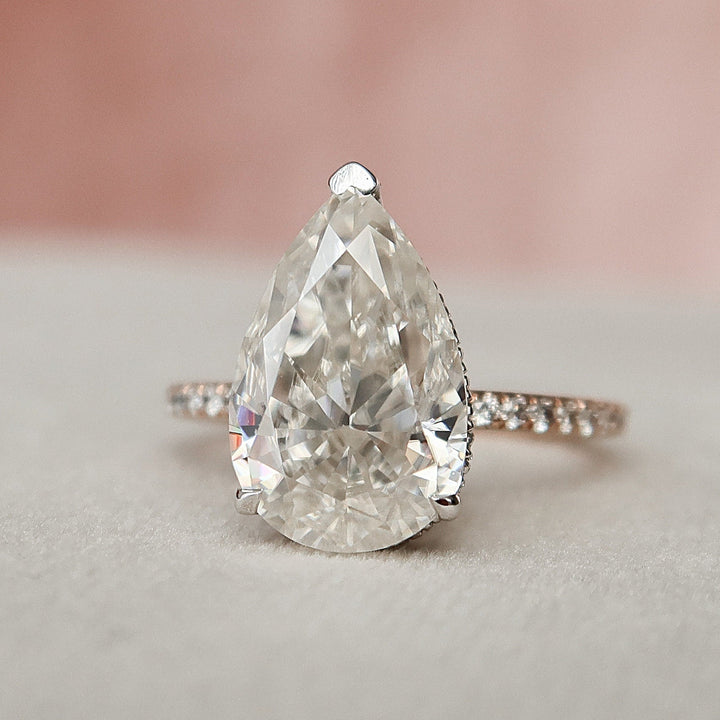 3.50CT Pear Cut Hidden Halo Moissanite Engagement Ring