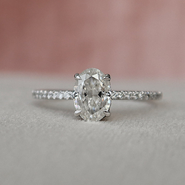1.0CT Oval Cut Moissanite Diamond Hidden Halo Engagement Ring