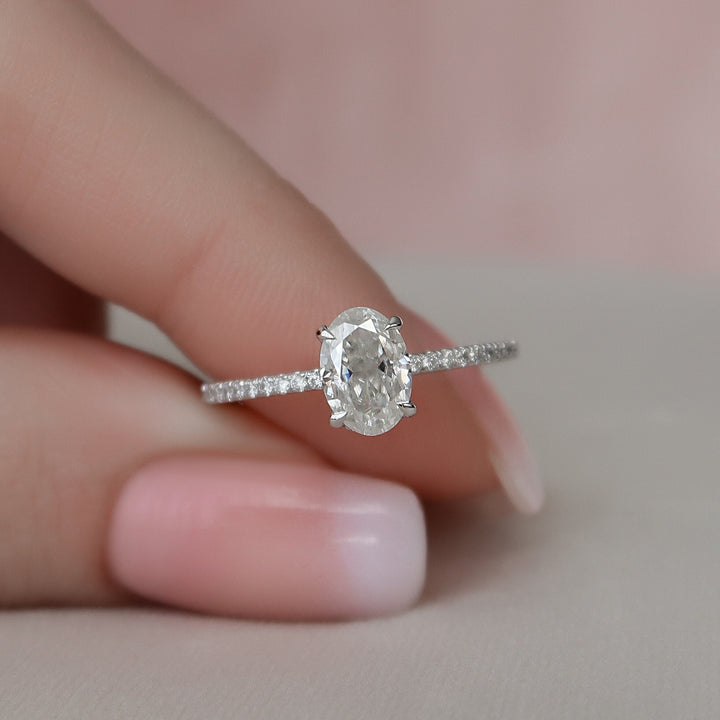 1.21CT Oval Cut Moissanite Hidden Halo Engagement Ring
