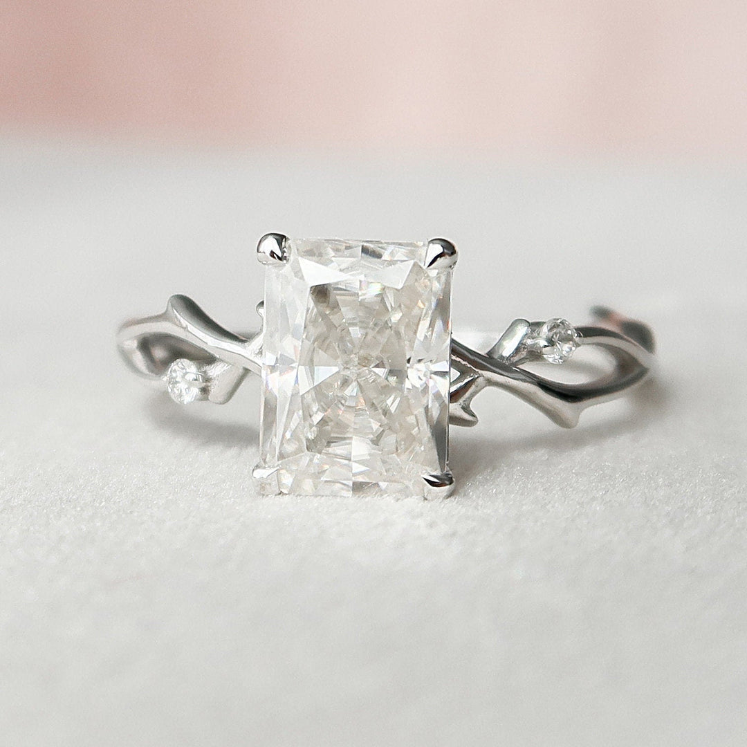 2.0CT Radiant Cut Nature Inspired Twisted Moissanite Engagement  Ring