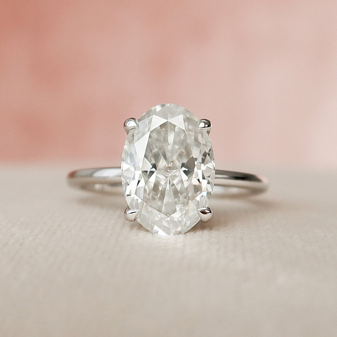 3.0CT Oval Cut Classic Hidden Halo Moissanite Engagement Ring