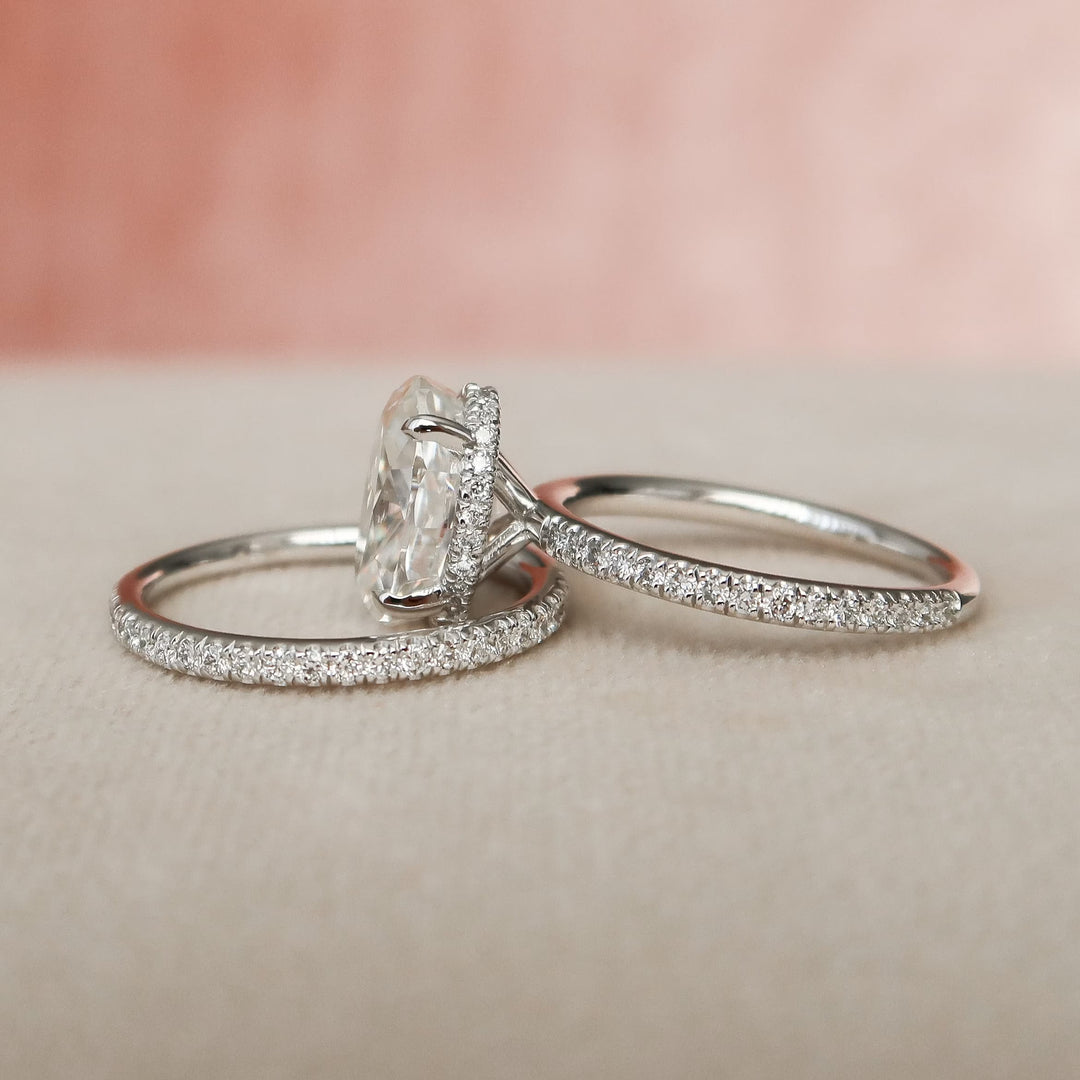 2.50CT Oval Cut Moissanite Hidden Halo Eternity Bridal Engagement Ring Set