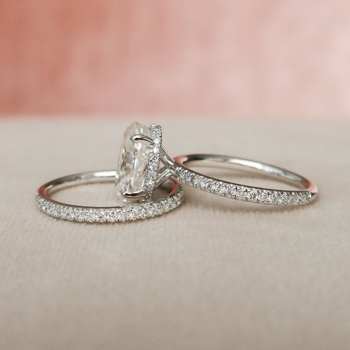 2.50CT Oval Cut Moissanite Hidden Halo Eternity Bridal Engagement Ring Set