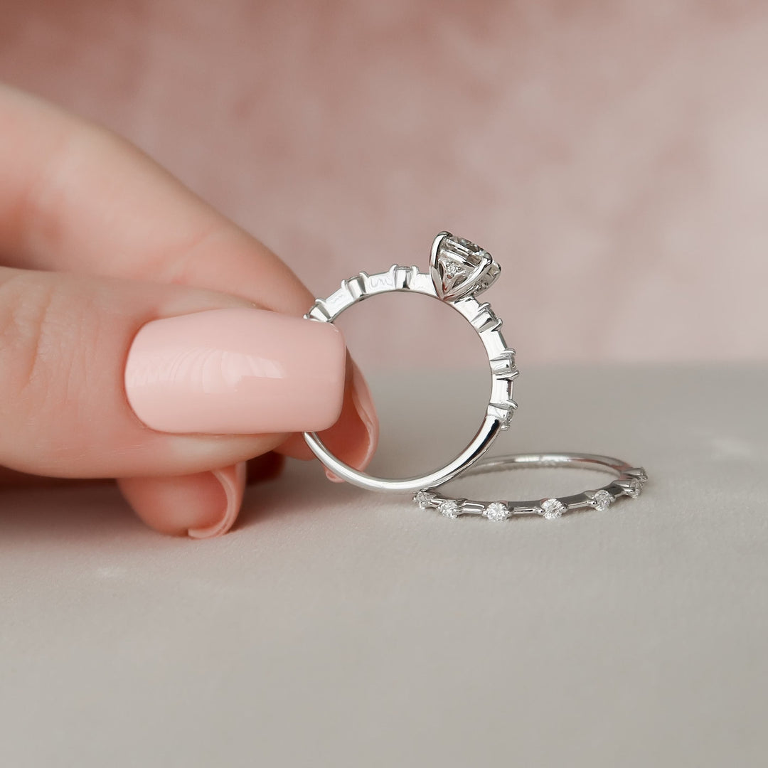 1.0CT Round Cut Moissanite Halo Bridal Engagement Ring Set