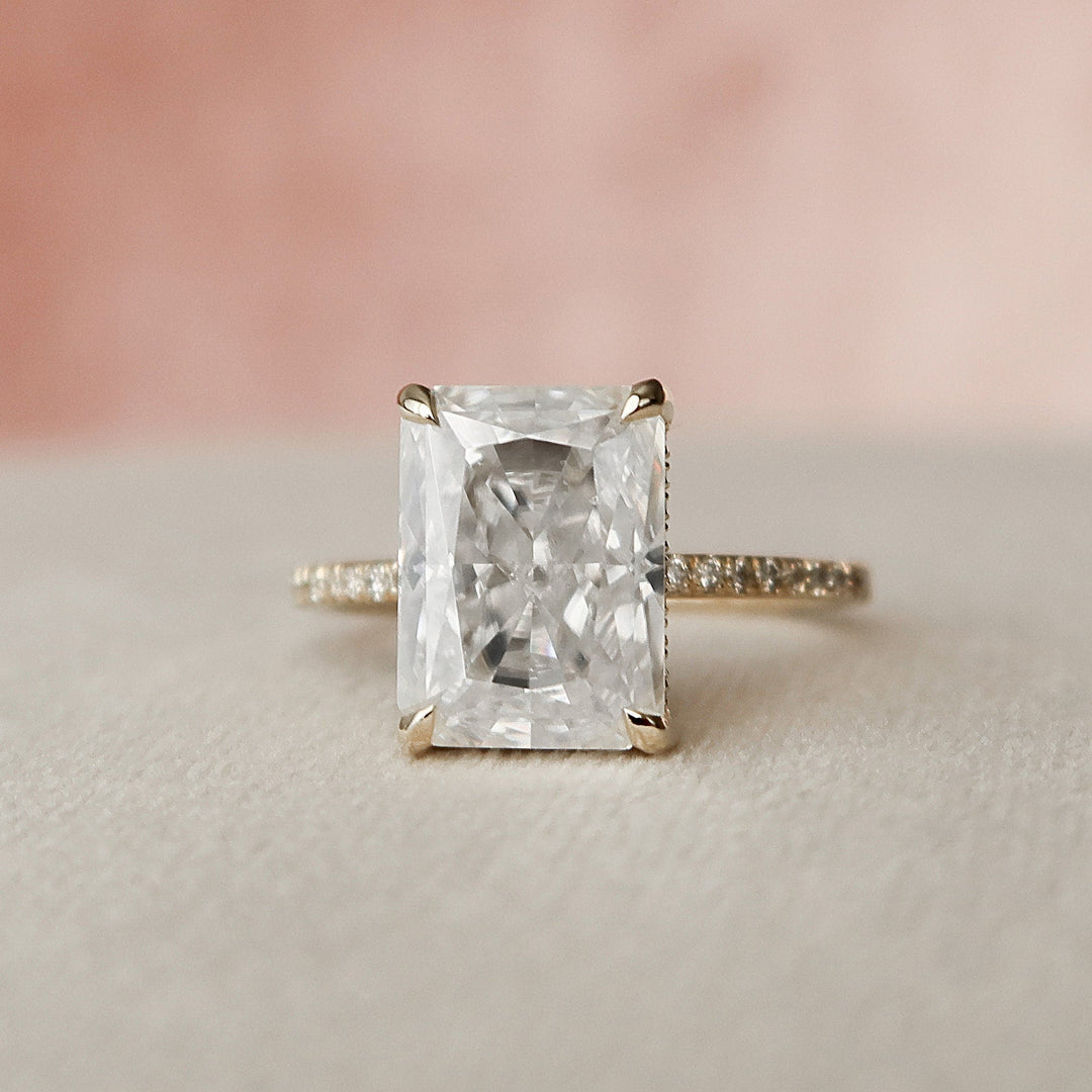 5.0СT Radiant Cut Hidden Halo Moissanite Engagement Ring