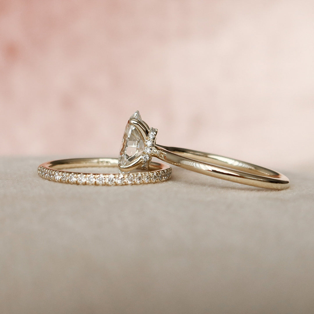 1.50CT Oval Cut Moissanite Hidden Halo Eternity Bridal Engagement Ring Set