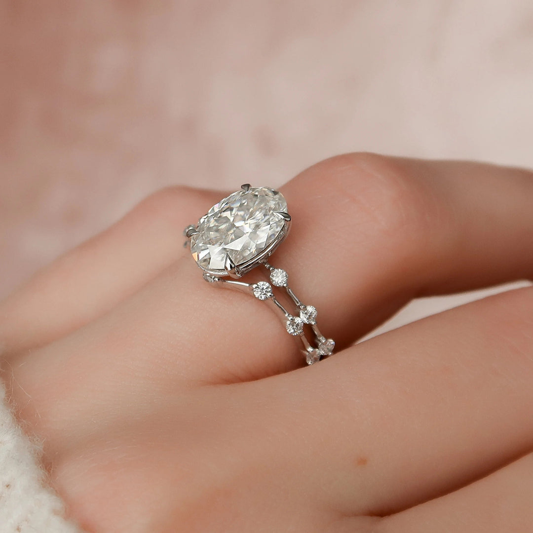 3.0CT Oval Cut Moissanite Eternity Bridal Engagement Ring Set