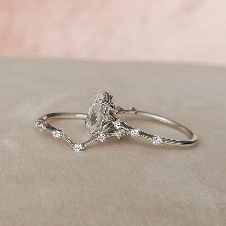 3.0CT Oval Cut Moissanite Eternity Bridal Engagement Ring Set