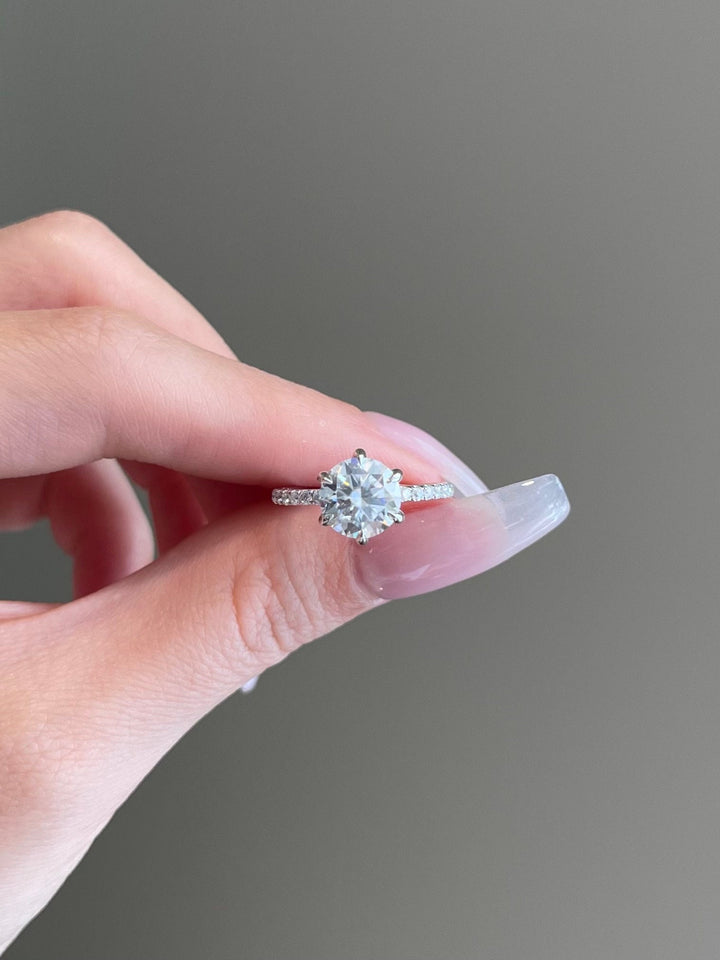 2.0ct Round Cut Hidden Halo Pave Moissanite Diamond Engagement Ring