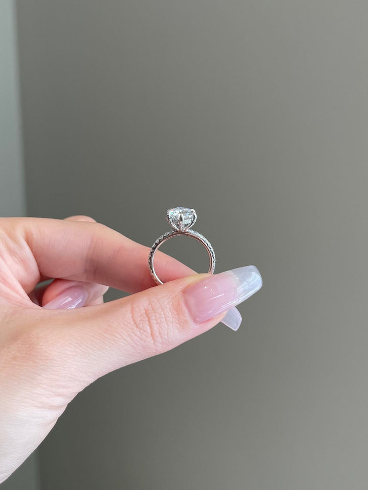 2.0ct Round Cut Hidden Halo Pave Moissanite Diamond Engagement Ring