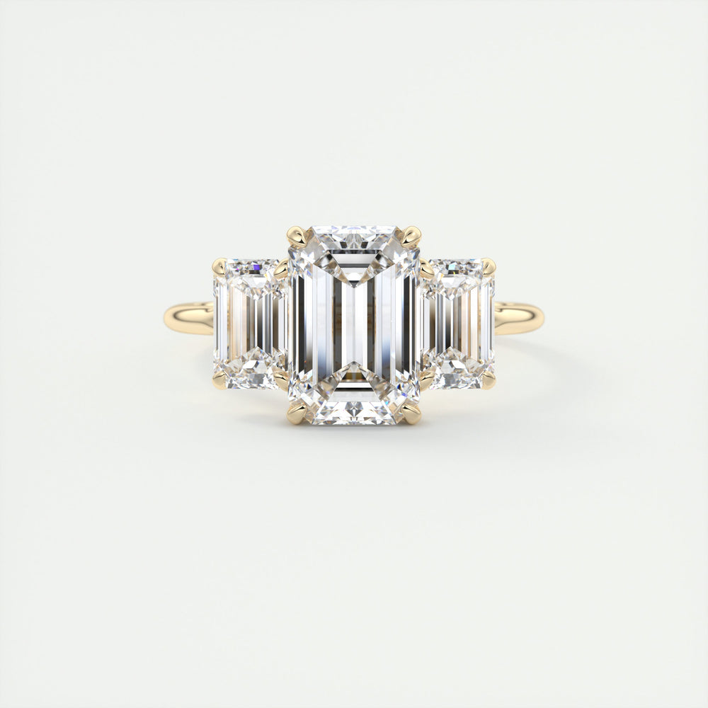 Detailed setting on this moissanite ring, in 14k yellow gold