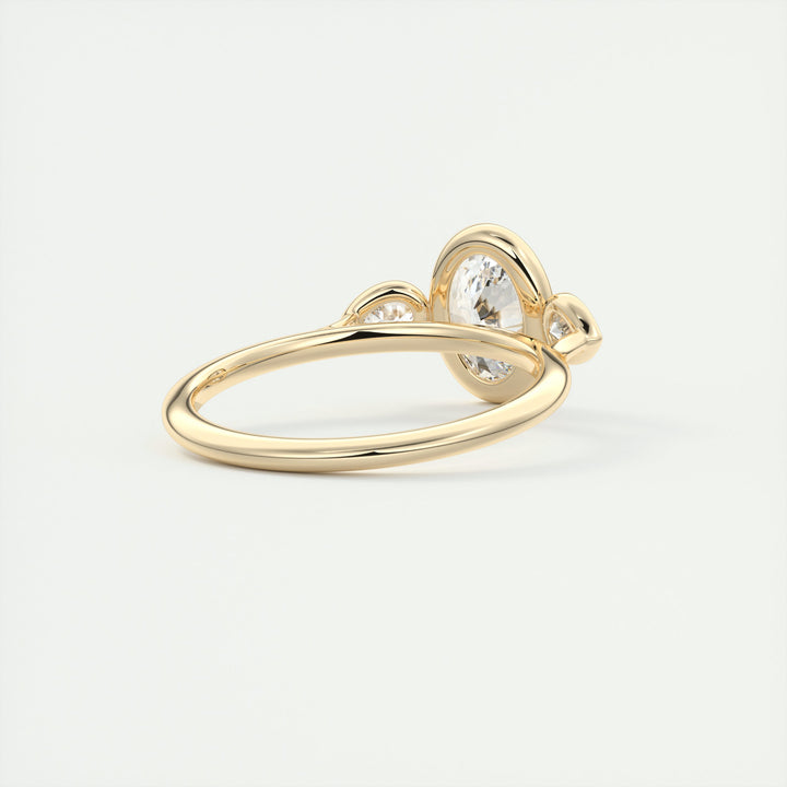 2CT Oval & Pear Three Stone Bezel Set Moissanite Engagement Ring