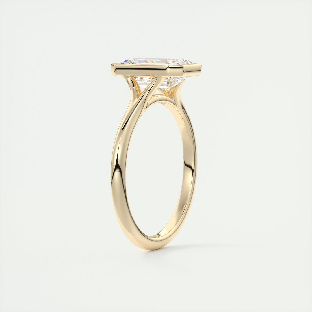 2CT Split Shank Emerald Bezel Set Solitaire Engagement Ring