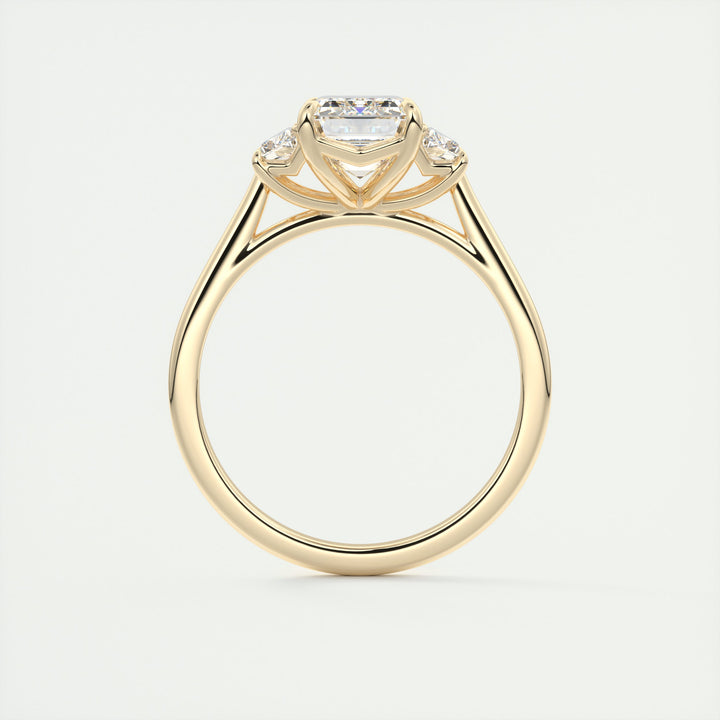 2CT Emerald Trapezoid Three Stone Moissanite Engagement Ring