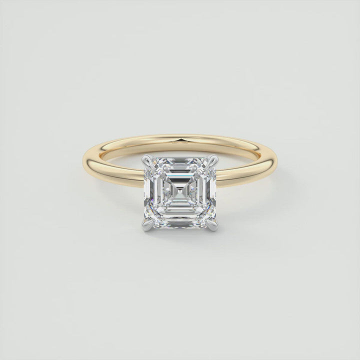 2CT Asscher Two Tone Solitaire Moissanite Diamond Engagement Ring