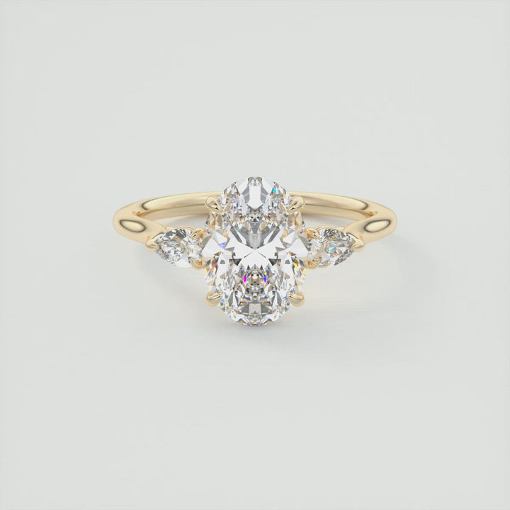 2CT Oval & Pear Three Stone Solitaire Moissanite Engagement Ring