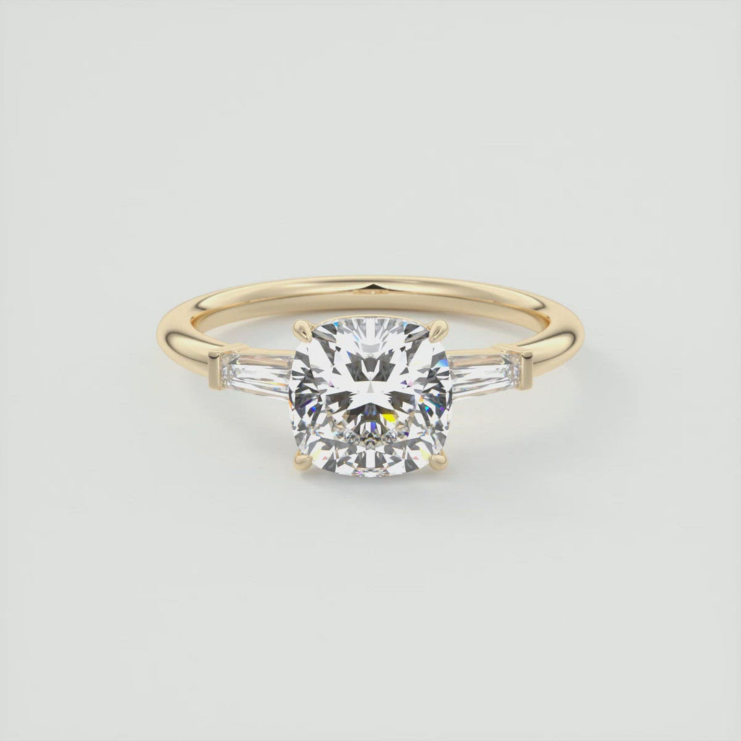 2CT Cushion Flush Stacking Three Stone Solitaire Moissanite Engagement Ring