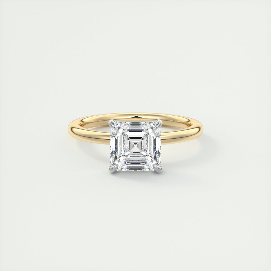2CT Asscher Two Tone Solitaire Moissanite Diamond Engagement Ring