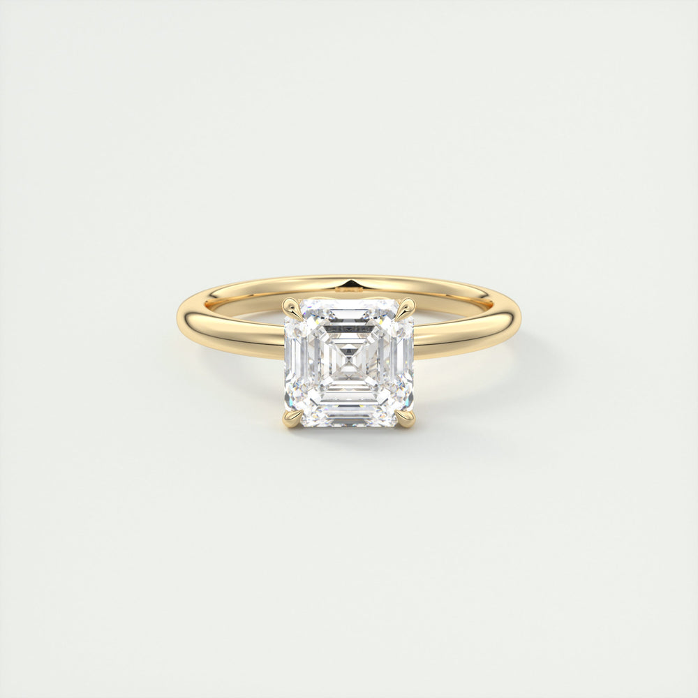 Detailed setting on this moissanite ring, in 18k white gold