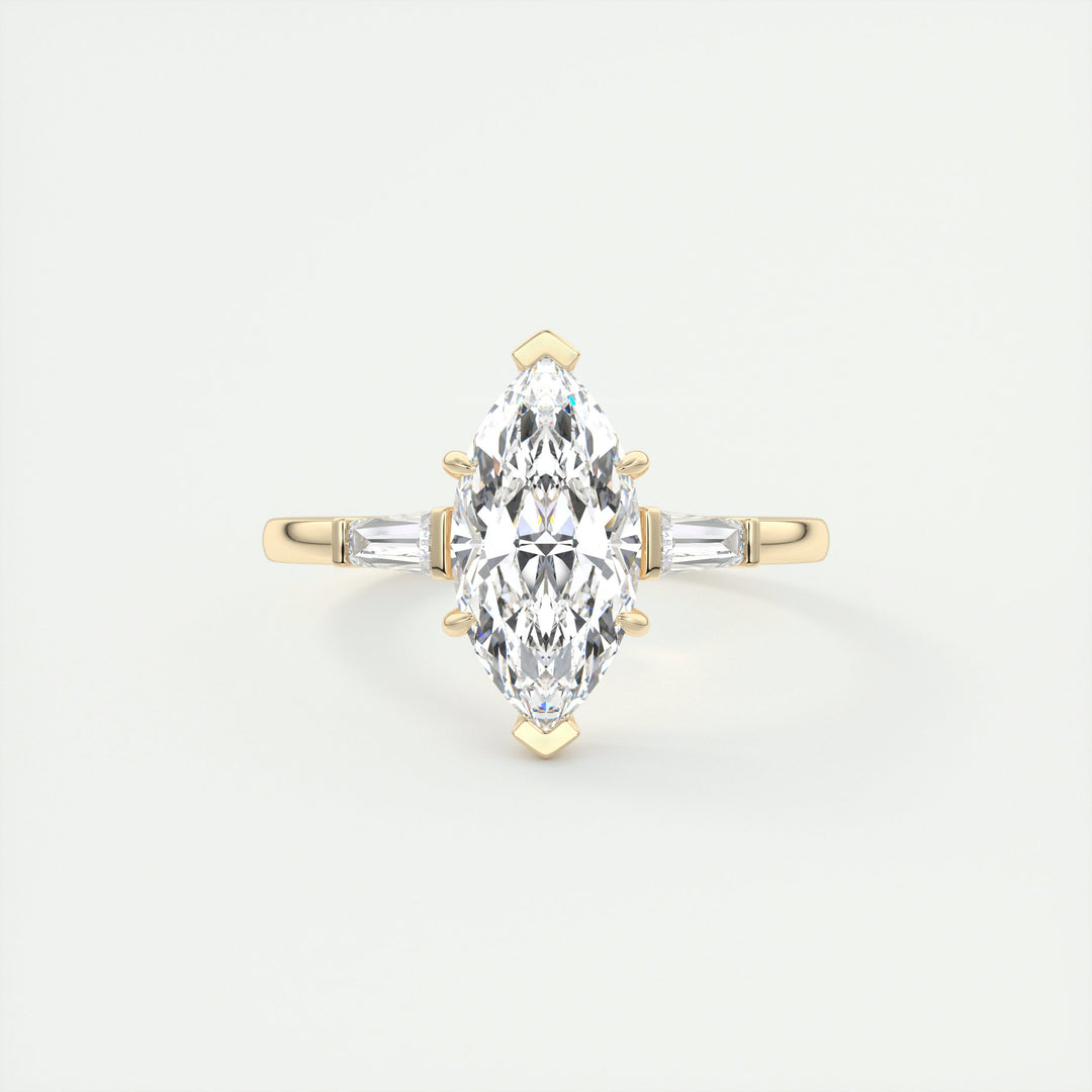 2CT Marquise & Baguette Three Stone Solitaire Moissanite Engagement Ring