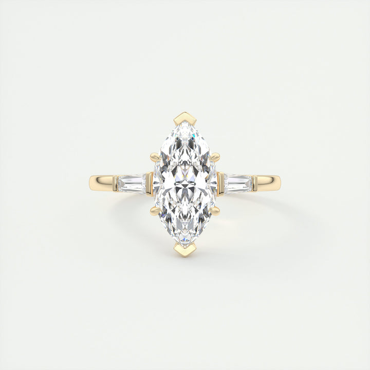 2CT Marquise & Baguette Three Stone Solitaire Moissanite Engagement Ring