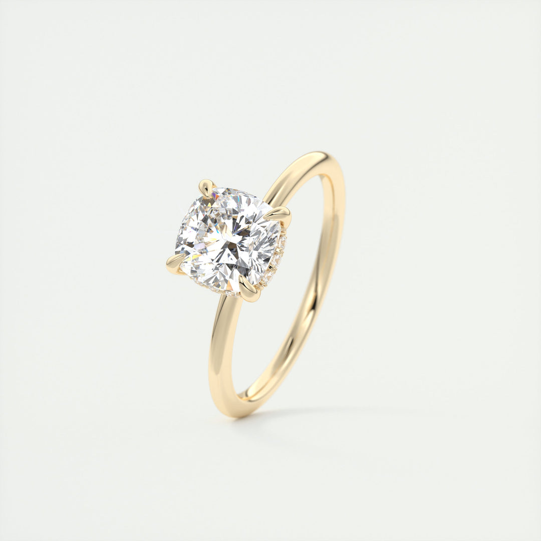 2CT Cushion Cut Classic Hidden Halo Moissanite Diamond Engagement Ring