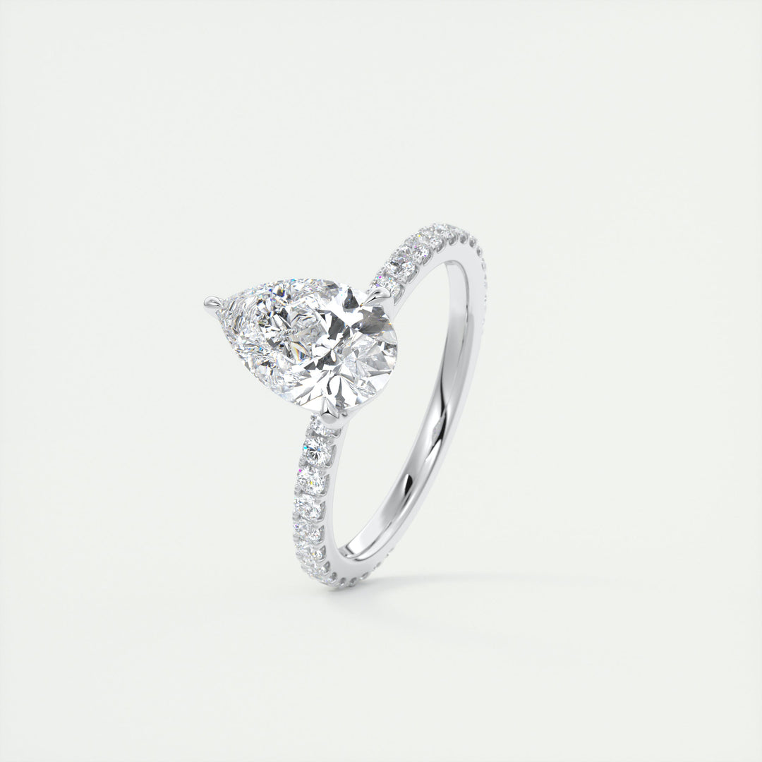 2CT Pear Cut Moissanite Engagement Ring with Pave Setting
