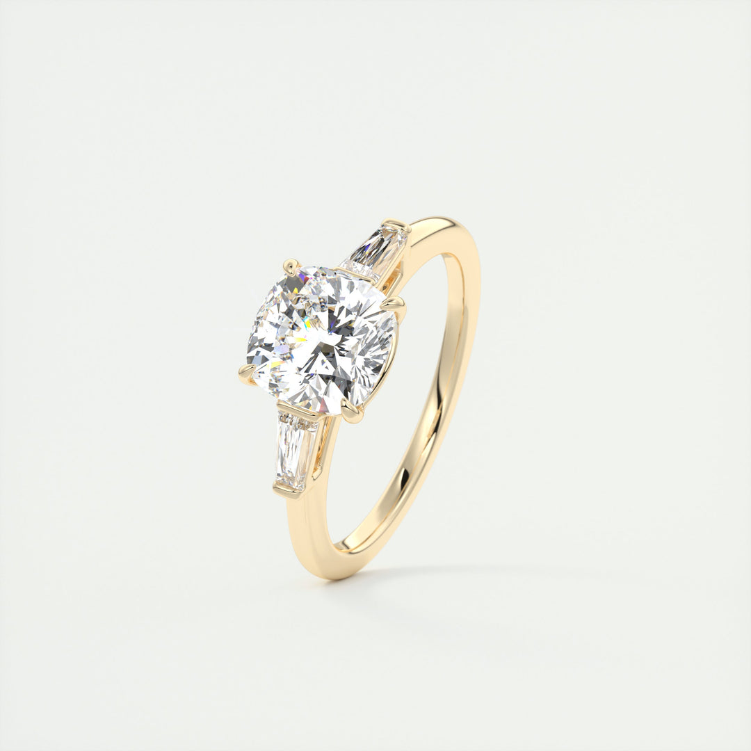 2CT Cushion Three Stone Solitaire Moissanite Diamond Engagement Ring