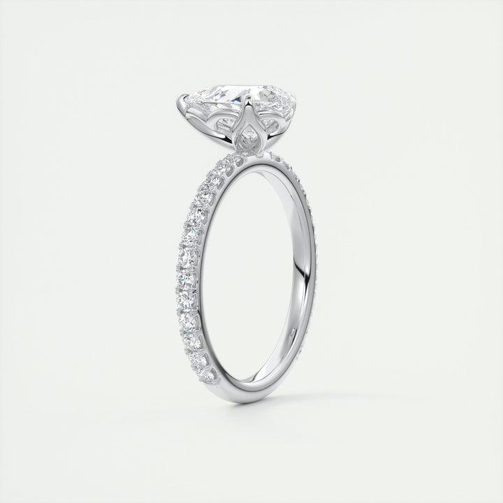 2CT Pear Cut Moissanite Engagement Ring with Pave Setting
