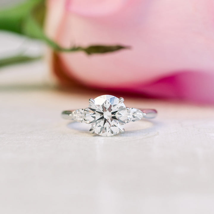2.0CT Round & Pear Cut Moissanite 3 Stone Engagement Ring