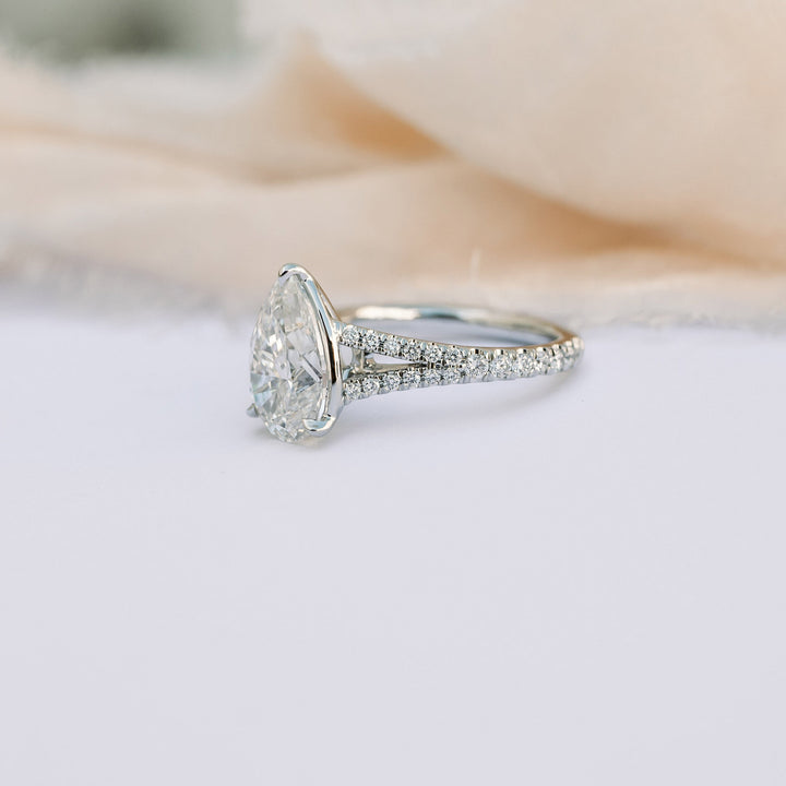 2.50CT Pear Cut Moissanite Trellis Split Shank Diamond Engagement Ring