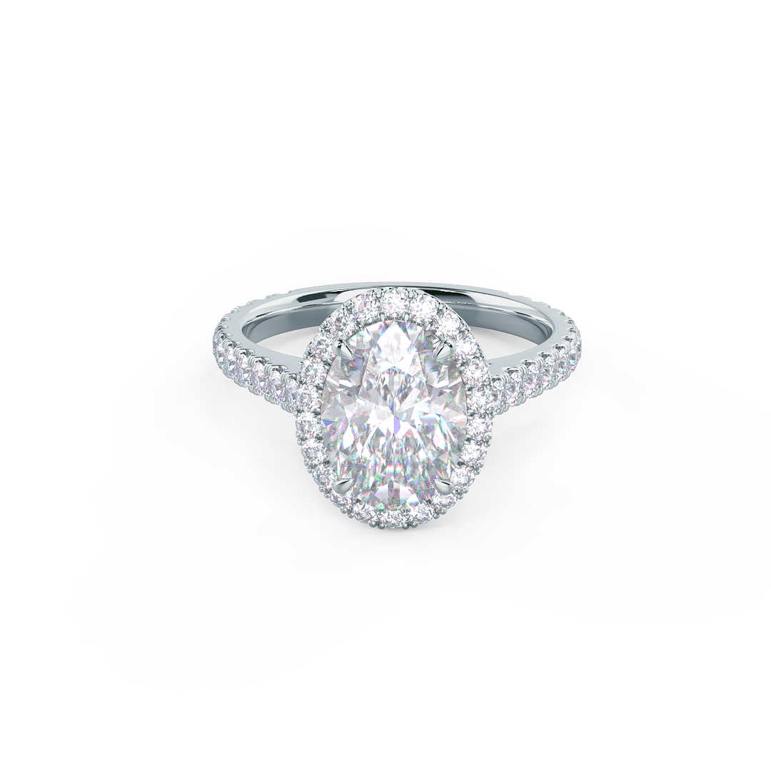 2.15CT Oval Cut Moissanite Halo Pave Diamond Engagement Ring