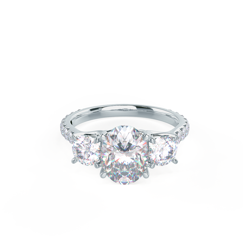 2.0CT Oval Cut Moissanite Three Stone Pave Diamond Engagement Ring — best engagement rings in USA
