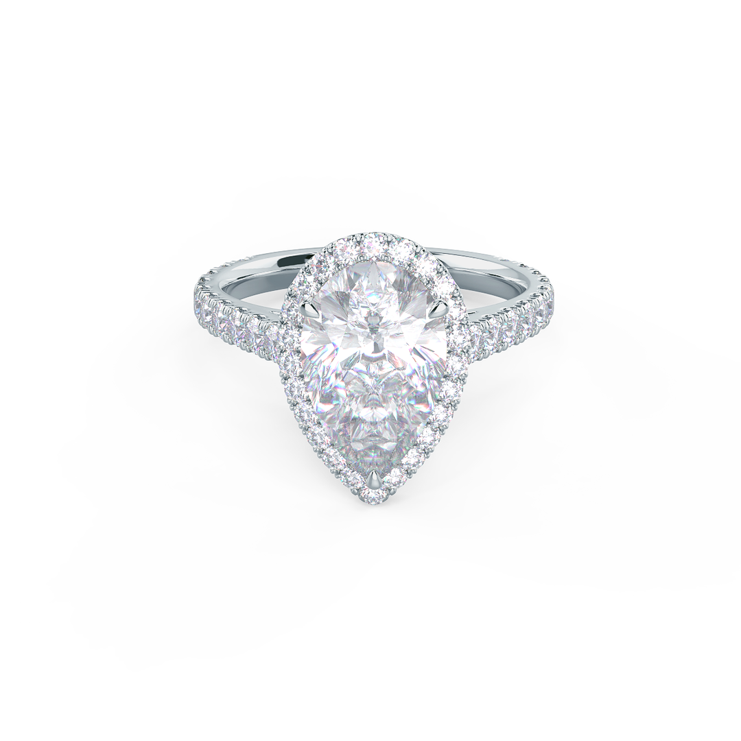 2.0CT Pear Cut Moissanite Halo Pave Diamond Engagement Ring