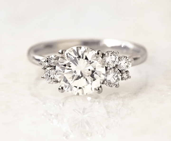 1.0CT Round Cut Cluster Moissanite Engagement Ring