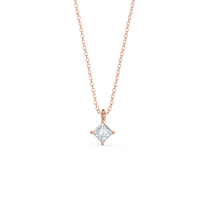 Classic Princess Moissanite Solitaire Pendent Necklace in Solid Gold