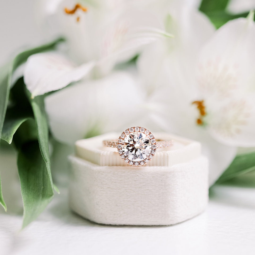 2.25CT Round Brilliant  Cut Moissanite Halo Pave Diamond Engagement Ring