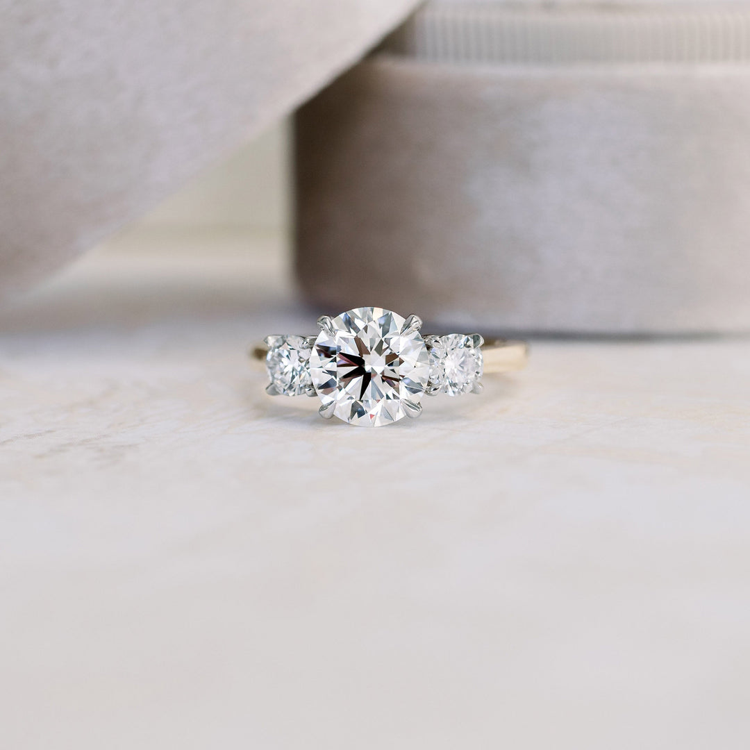 2.25CT Round Brilliant Cut Moissanite Three Stone Diamond Engagement Ring