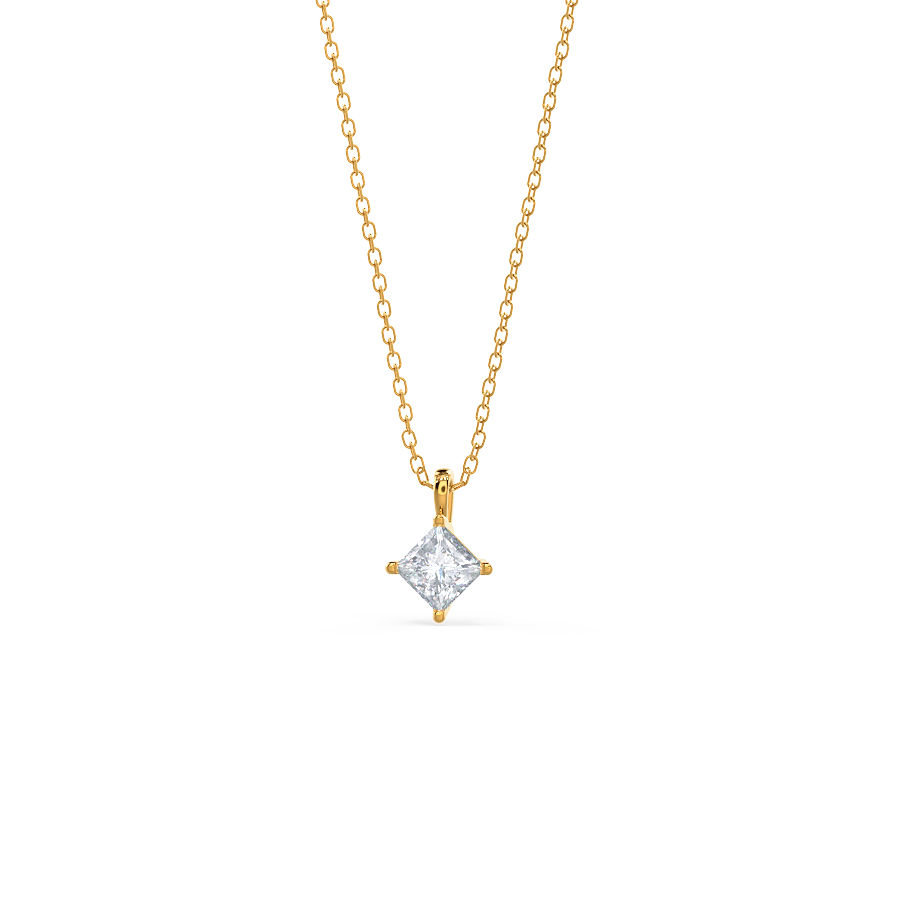 Classic Princess Moissanite Solitaire Pendent Necklace in Solid Gold