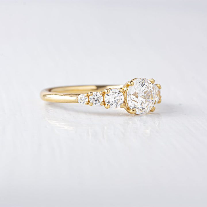 1.45CTW Round Cut 5 Stone Moissanite Engagement Ring in 14K Yellow Gold